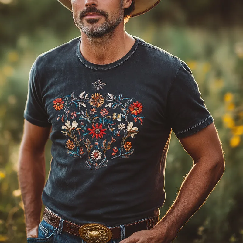 Men's Vintage Floral Embroidery Round Neck Short Sleeve T-Shirt MTA2806D1U sold by Manly product image thumbnail 2