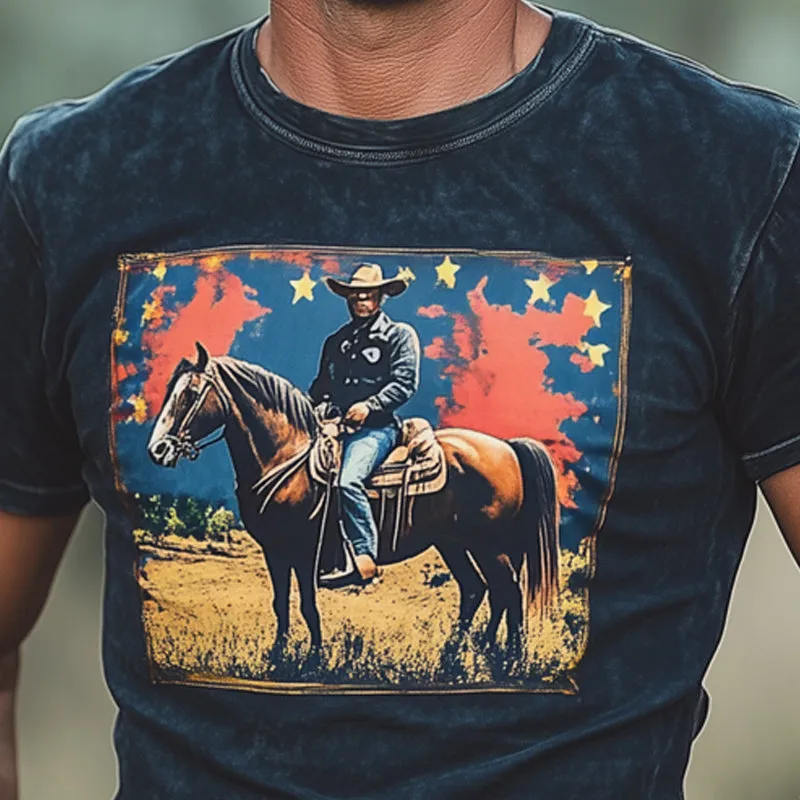 Men's Western Cowboy Style Printed Crew Neck T-Shirt MTA2826D7U sold by Manly product image thumbnail 3
