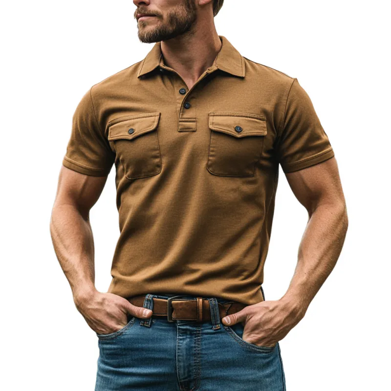 Men's Vintage Weatern Cowboy Soft  Cotton Lapel Chest Pocket Short Sleeve Polo Shirt MTA2762D2M sold by Manly