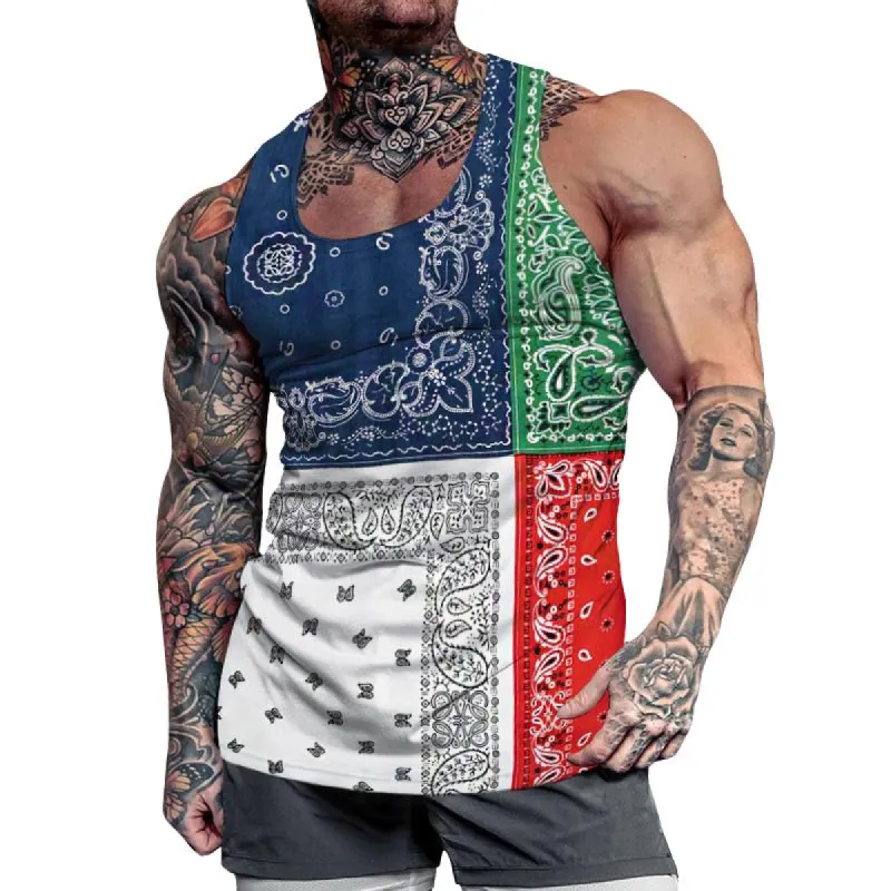 Men's Retro Punk Perris Cashew Flower Tank Top 27384575TO sold by Manly