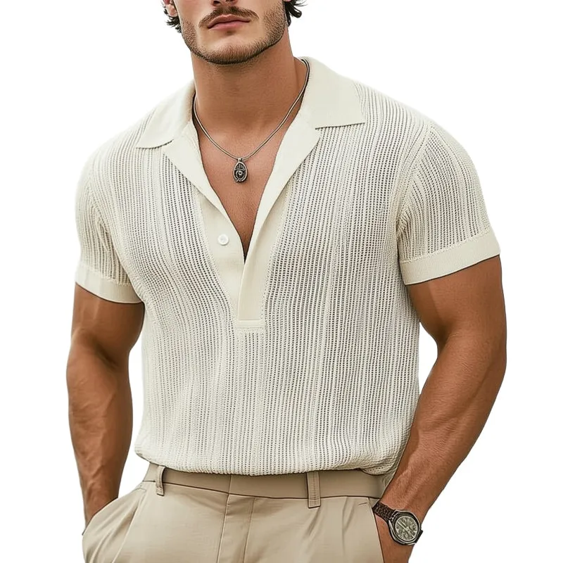 Men's Summer Classic Knitted Breathable V Neck T-Shirt MTA2982D2U sold by Manly