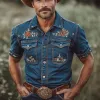 Men's Summer Classic Embroidered Denim Short Sleeve Shirt MTA2908D2U sold by Manly