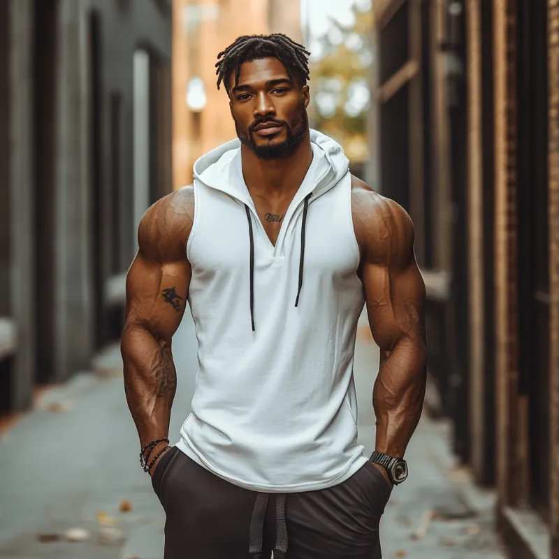 Men's Casual Soft Solid Color Cotton V-Neck Slim Fit Hooded Tank Top MTA2971D1M sold by Manly product image thumbnail 3