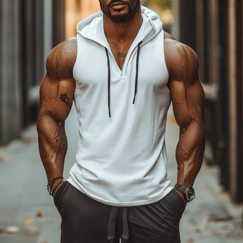 Men's Casual Soft Solid Color Cotton V-Neck Slim Fit Hooded Tank Top MTA2971D1M sold by Manly product image thumbnail 2
