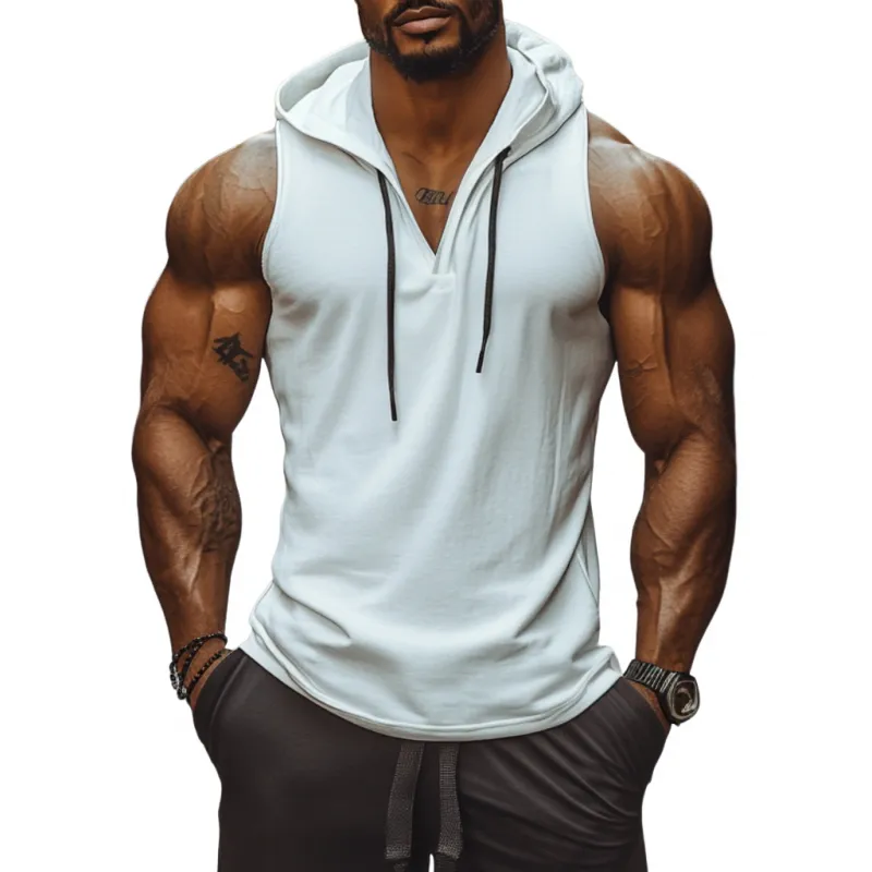 Men's Casual Soft Solid Color Cotton V-Neck Slim Fit Hooded Tank Top MTA2971D1M sold by Manly