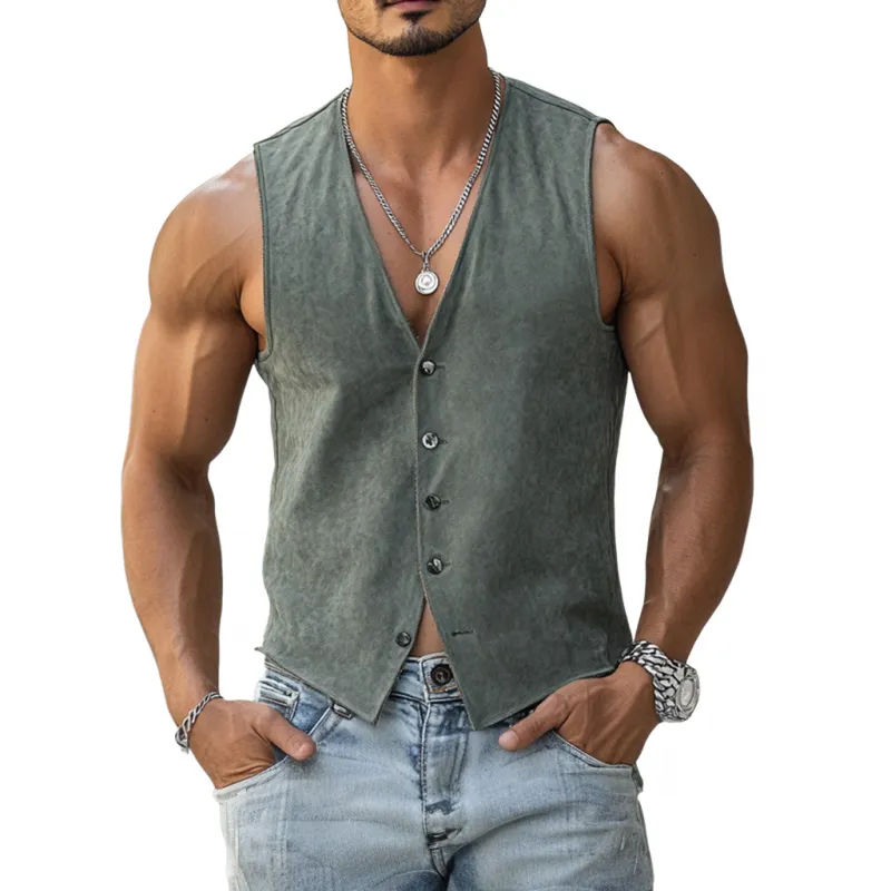 Men's Casual Soft Suede V-Neck Single-Breasted Slim Fit Vest MTA3041D8M sold by Manly
