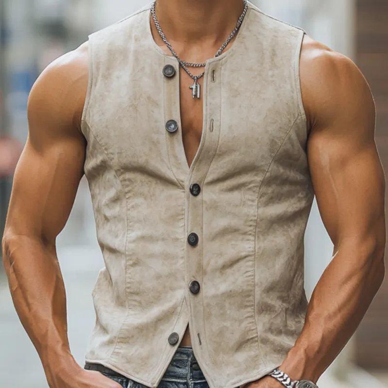 Men's Casual Soft Suede Round Neck Single Breasted Slim Fit Vest MTA3082D7M sold by Manly product image thumbnail 3