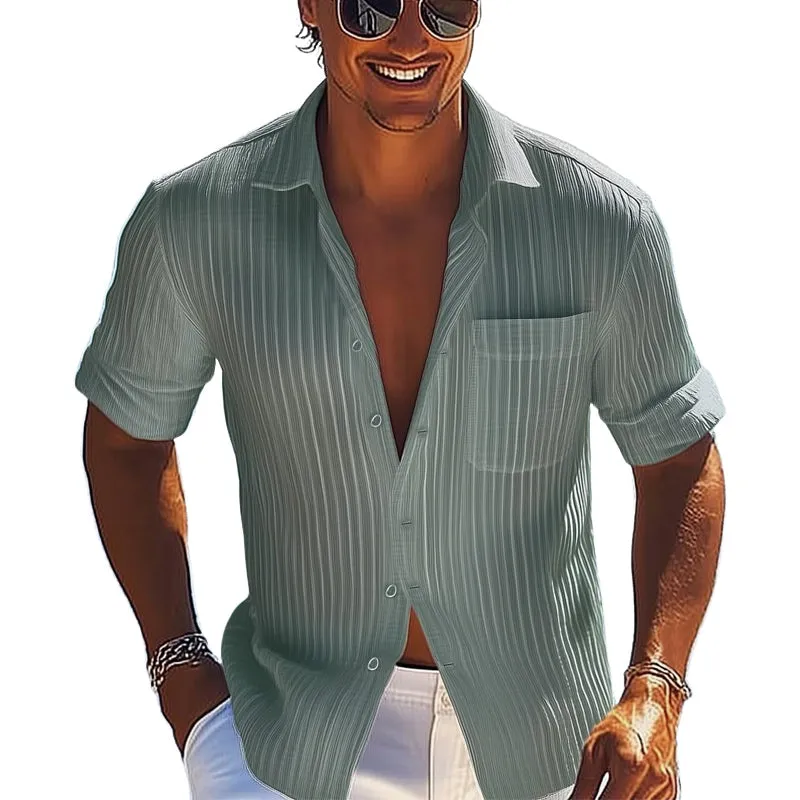 Men's Summer Casual Striped Button Short Sleeve Shirt MTA3006D2U sold by Manly
