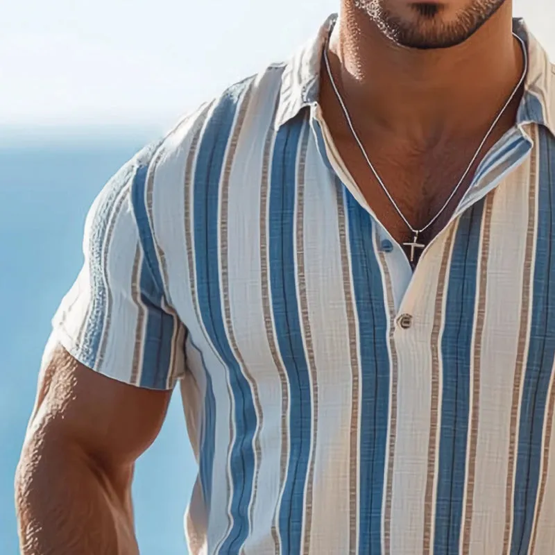 Men's Summer Casual Vertical Stripe Polo Neck T-Shirt MTA3018D6U sold by Manly product image thumbnail 3