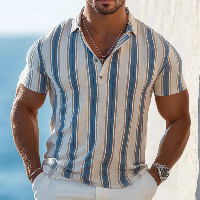 Men's Summer Casual Vertical Stripe Polo Neck T-Shirt MTA3018D6U sold by Manly product image thumbnail 2