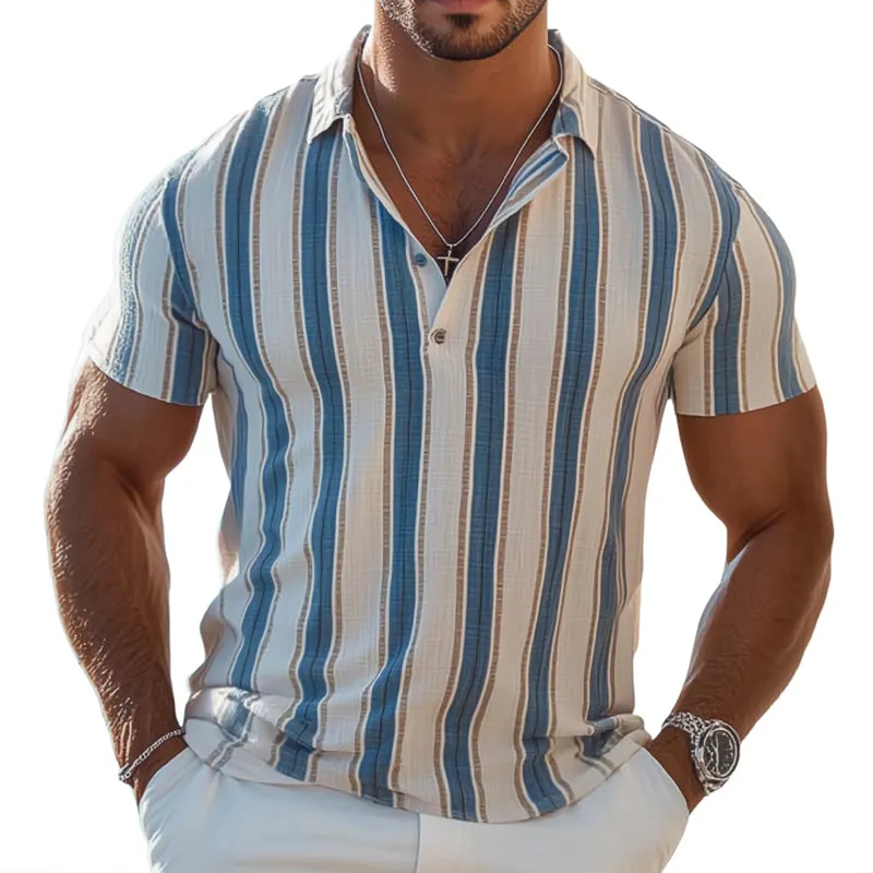Men's Summer Casual Vertical Stripe Polo Neck T-Shirt MTA3018D6U sold by Manly