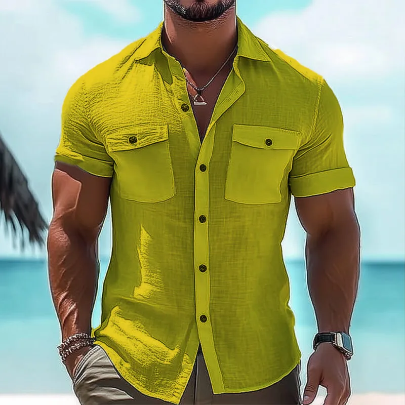 Men's Casual Ice Silk Wrinkled Double Pocket Short Sleeve Shirt MTA3071D6U sold by Manly product image thumbnail 4