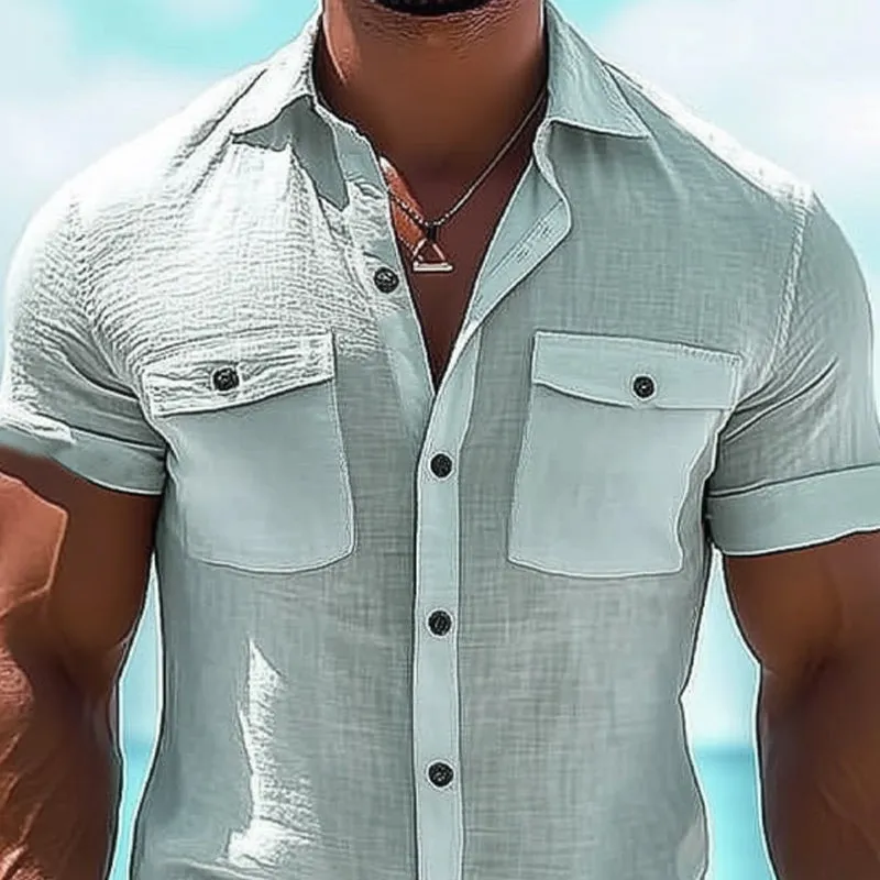 Men's Casual Ice Silk Wrinkled Double Pocket Short Sleeve Shirt MTA3071D6U sold by Manly product image thumbnail 3