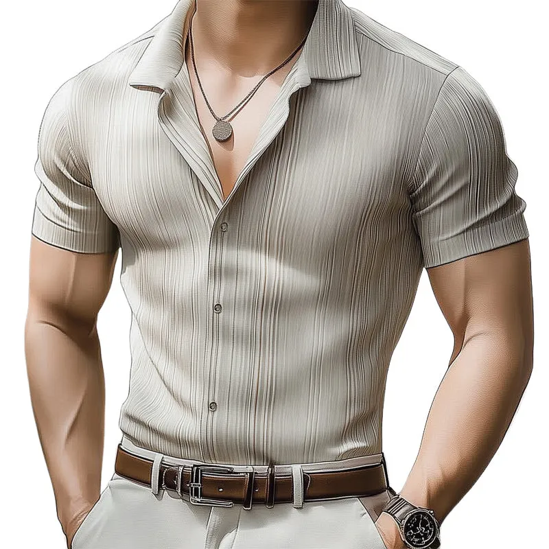 Men's Summer Business Striped Printed Short Sleeve Shirt MTA3068D8U sold by Manly