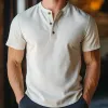 Men's Casual Breathable Linen Blend Henley Collar Slim Fit Short Sleeve Shirt MTA2996D5M sold by Manly