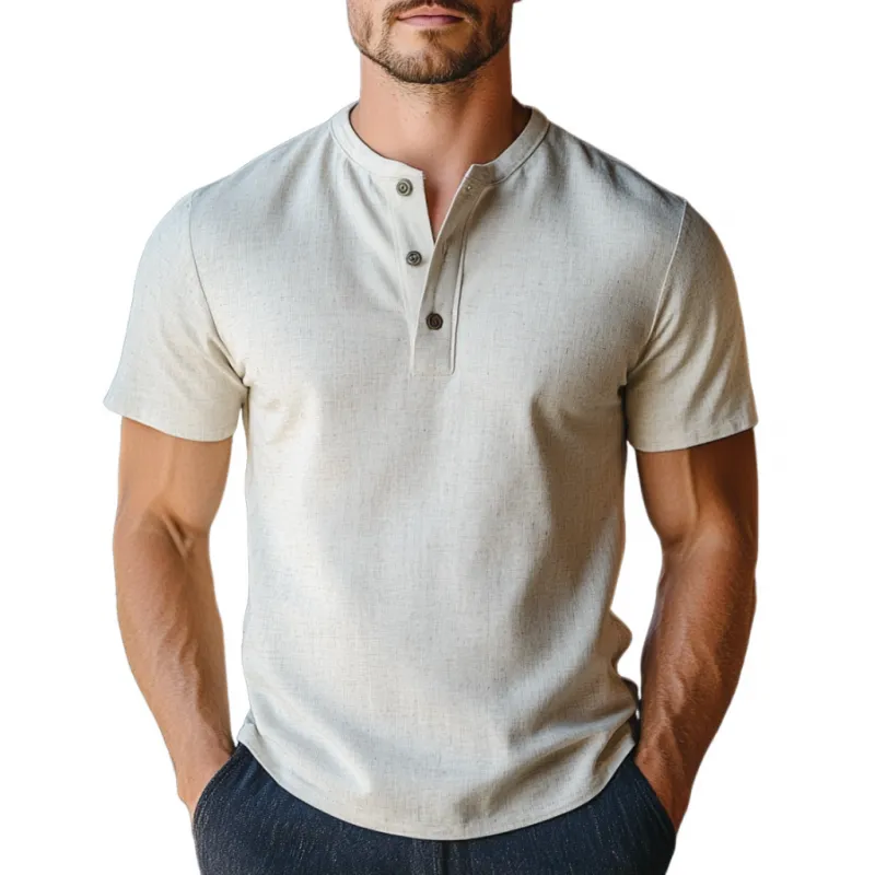 Men's Casual Breathable Linen Blend Henley Collar Slim Fit Short Sleeve Shirt MTA2996D5M sold by Manly