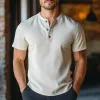 Men's Casual Breathable Linen Blend Henley Collar Slim Fit Short Sleeve Shirt MTA2996D5M sold by Manly
