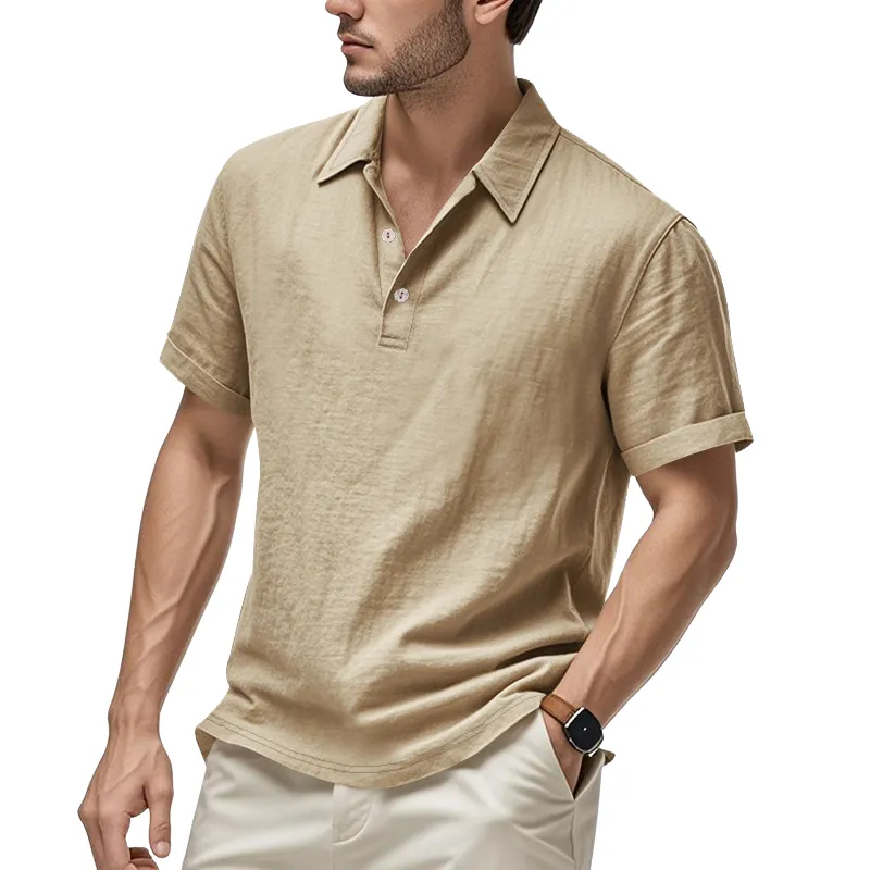 Men's Casual Cotton Linen Lapel Loose Short Sleeve Polo Shirt MTA2957D2M sold by Manly product image thumbnail 2