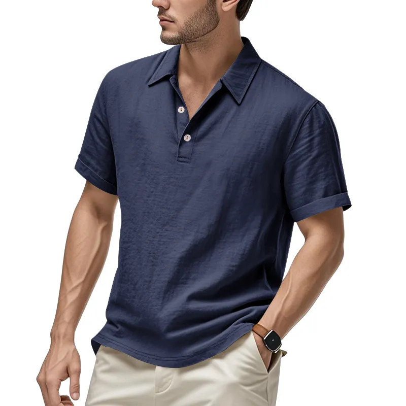 Men's Casual Cotton Linen Lapel Loose Short Sleeve Polo Shirt MTA2957D2M sold by Manly product image thumbnail 4