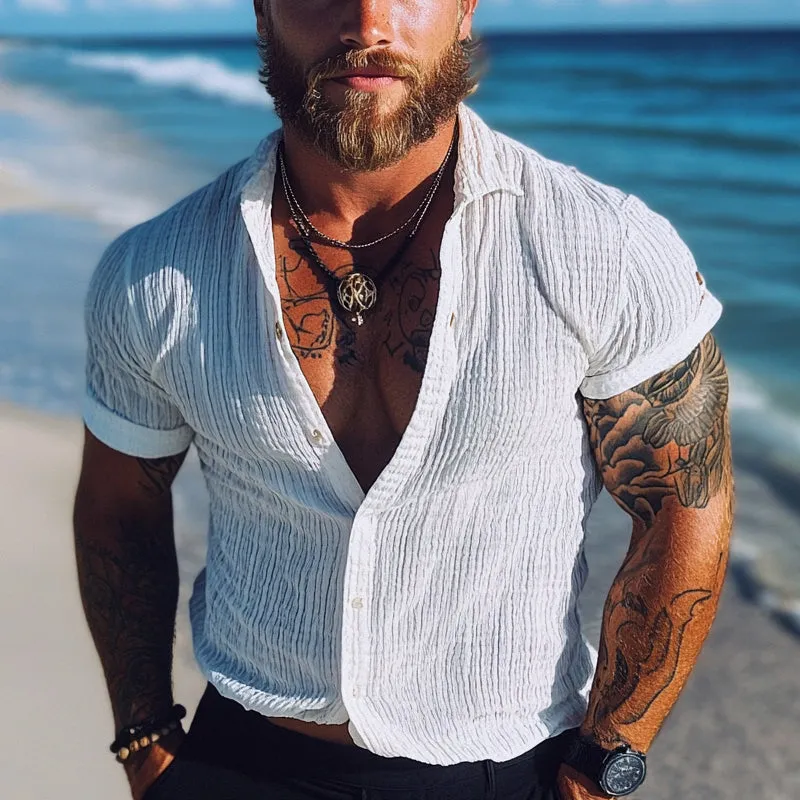 Men's Striped Textured Lapel Short Sleeve Shirt MTA3010D7X sold by Manly product image thumbnail 2