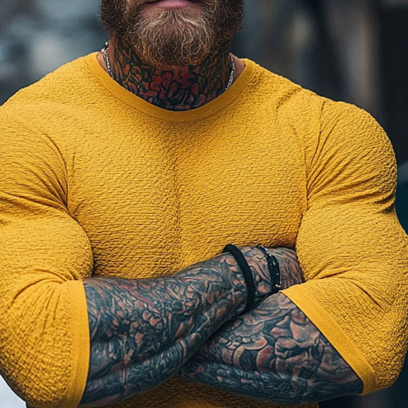 Men's Solid Color Textured Round Neck Long Sleeve T-Shirt MTA3089D3X sold by Manly product image thumbnail 3