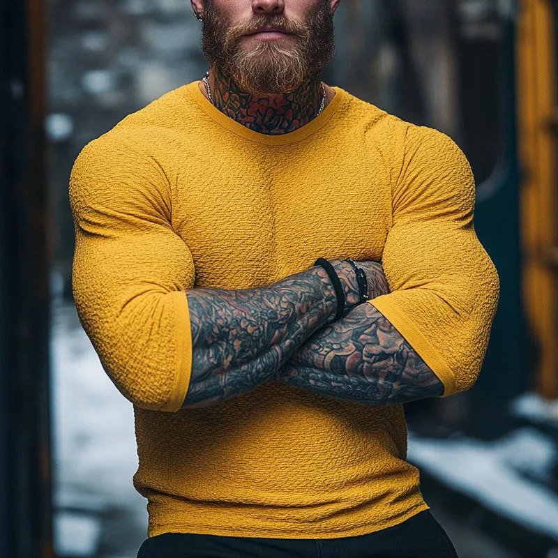 Men's Solid Color Textured Round Neck Long Sleeve T-Shirt MTA3089D3X sold by Manly product image thumbnail 2