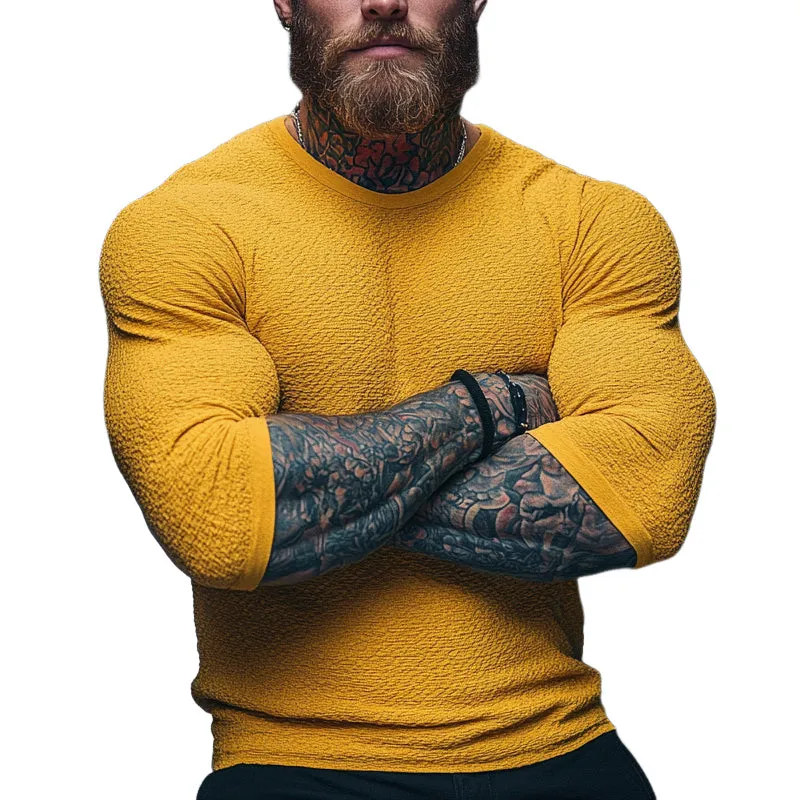Men's Solid Color Textured Round Neck Long Sleeve T-Shirt MTA3089D3X sold by Manly