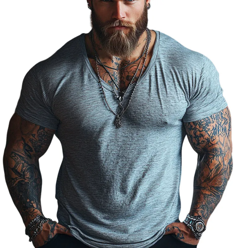 Men's Cotton Blended V-Neck Short Sleeve T-Shirt MTA3078D8X sold by Manly