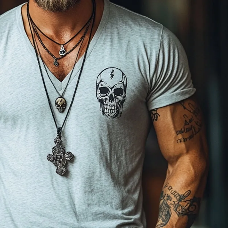 Men's Solid Color Cotton Skull Print Short Sleeve T-Shirt MTA3094D7X sold by Manly product image thumbnail 3
