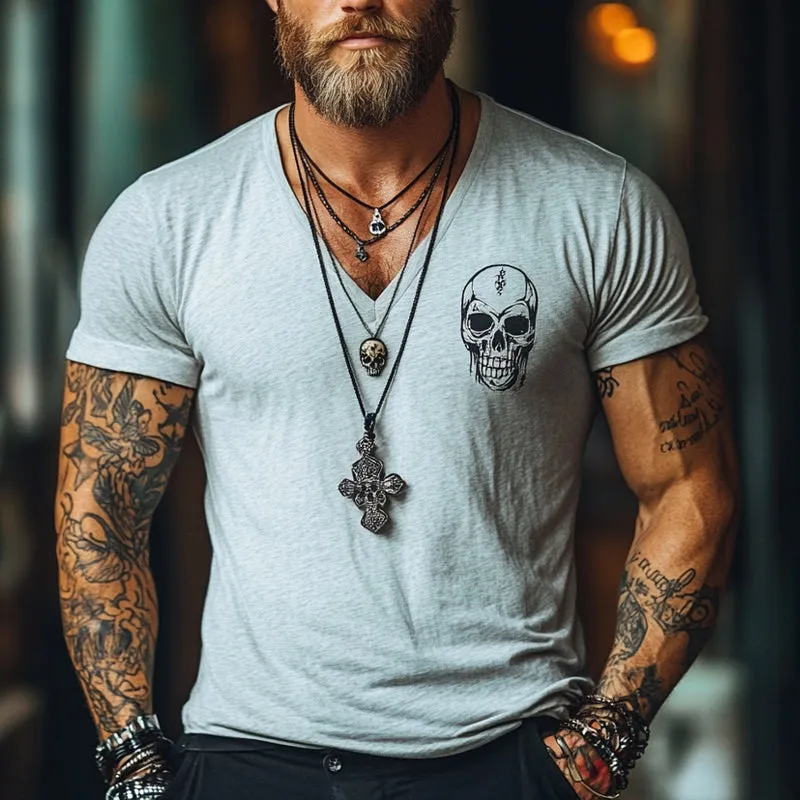 Men's Solid Color Cotton Skull Print Short Sleeve T-Shirt MTA3094D7X sold by Manly product image thumbnail 2