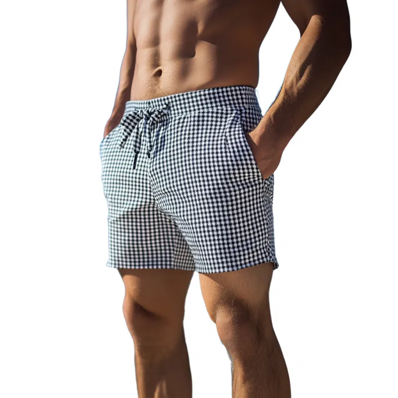 Men's Casual Cotton Blend Houndstooth Elastic Waist Drawstring Holiday Shorts MTA3056D5M sold by Manly