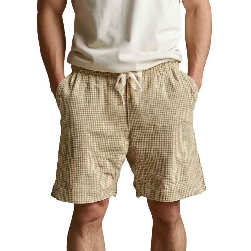 Men's Casual Cotton Blend Houndstooth Elastic Waist Drawstring Holiday Shorts MTA3093D1M sold by Manly