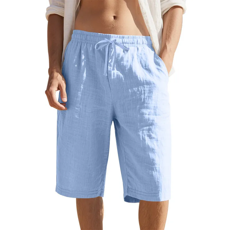 Men's Casual Breathable Cotton Linen Elastic Waist Loose Shorts MTA2981D6M sold by Manly