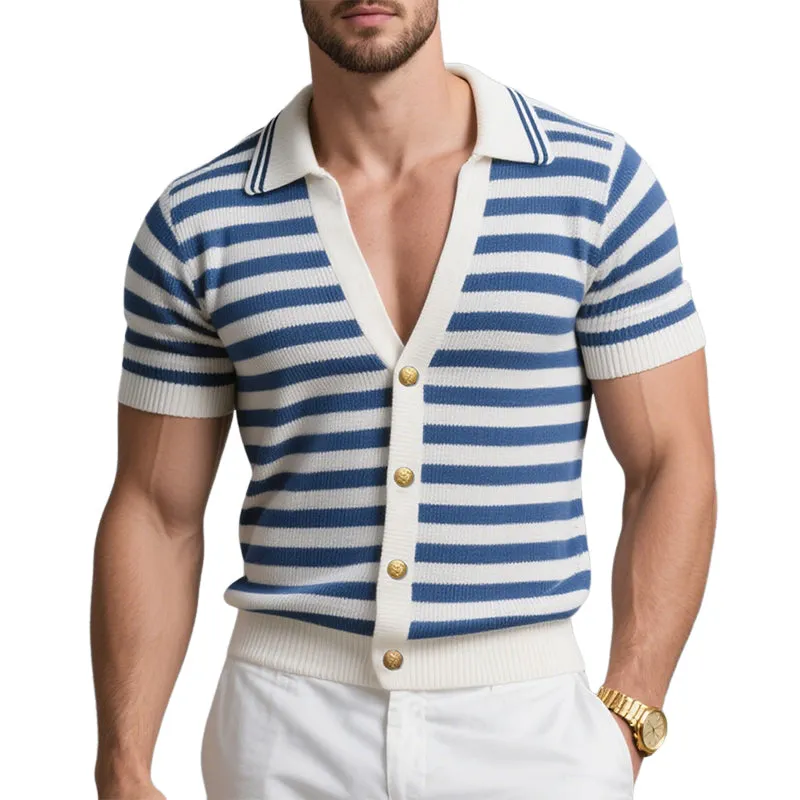 Men's Casual Striped Knitted Short Sleeve POLO Shirt MTA2986D4X sold by Manly