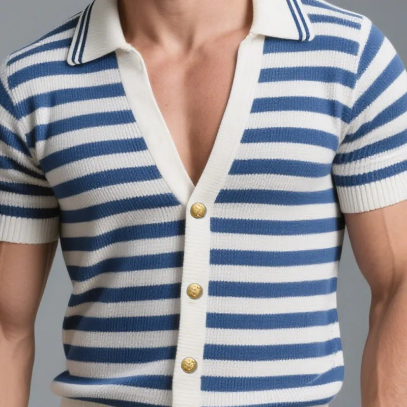 Men's Casual Striped Knitted Short Sleeve POLO Shirt MTA2986D4X sold by Manly product image thumbnail 3