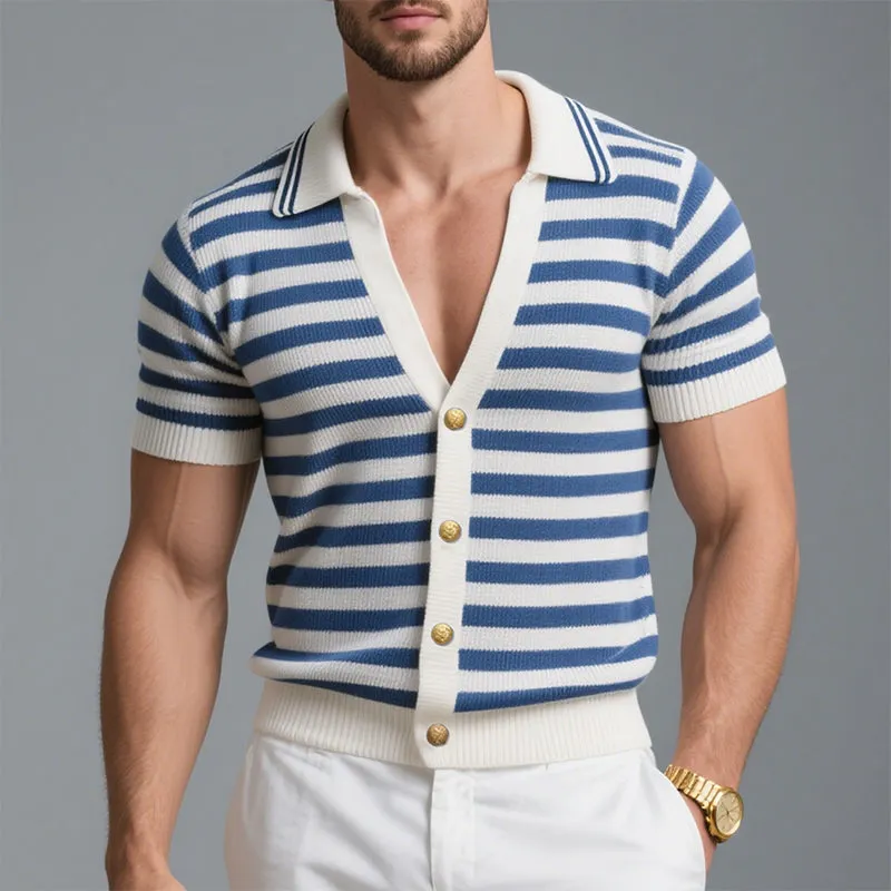 Men's Casual Striped Knitted Short Sleeve POLO Shirt MTA2986D4X sold by Manly product image thumbnail 2