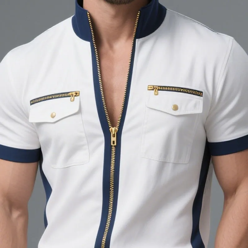 Men's Contrast Color Casual Stand Collar Short Sleeve Jacket MTA2984D9X sold by Manly product image thumbnail 3