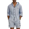 Men's Striped Print Long Sleeve Hoodie Shorts Casual Two-Piece Set MTA2916D8X sold by Manly