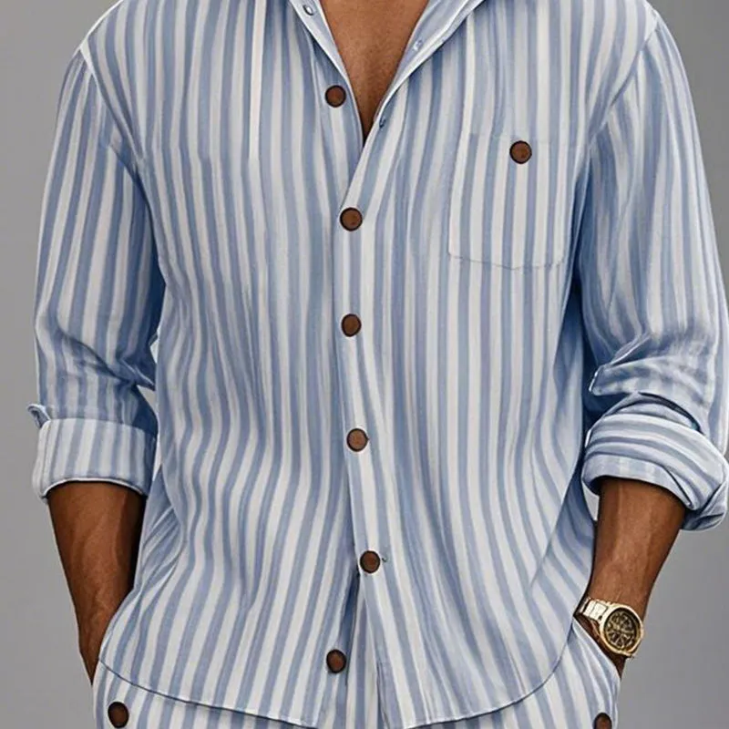 Men's Striped Print Long Sleeve Hoodie Shorts Casual Two-Piece Set MTA2916D8X sold by Manly product image thumbnail 3