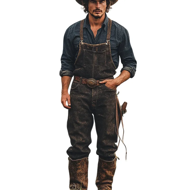 Men's Retro Western Cowboy Style Denim Overalls MTA2896D2X sold by Manly