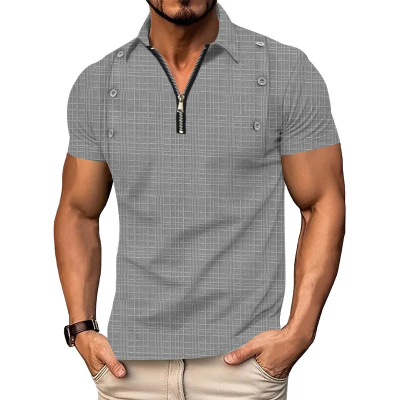 Men's Solid Color Textured Lapel Short Sleeve POLO Shirt MTA2176D8X sold by Manly