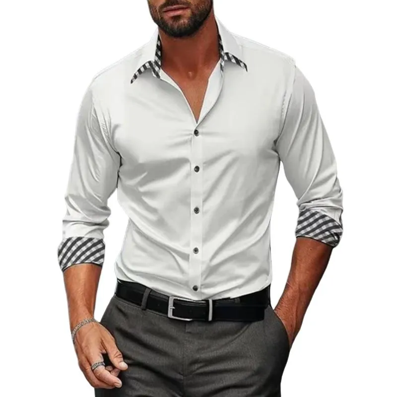 Men's Plaid Stitching Printed Long Sleeve Shirt 50422041Y sold by Manly