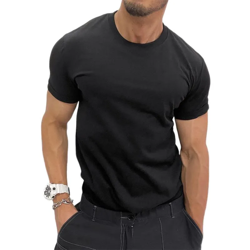 Men's Solid Round Neck Short Sleeve Casual T-shirt 26846758Z sold by Manly