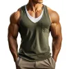 Men's Casual Contrast Color Breathable Cotton Patchwork Round Neck Patch Pocket Slim Fit Tank Top MTA0613E8M sold by Manly