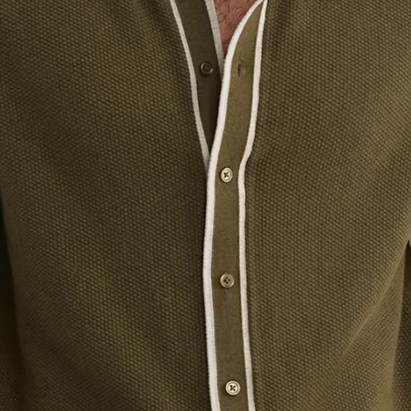 Men's Casual Contrast Knit Lapel Single Breasted Slim Fit Short Sleeve Shirt Sweater MTA0658E7M sold by Manly product image thumbnail 3