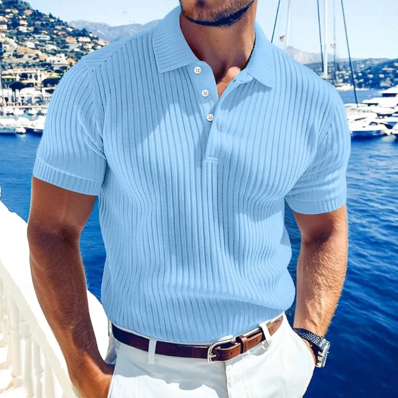 Men's Casual Solid Color Soft Knit Lapel Slim Short Sleeve Polo Shirt Sweater MTA0671E1M sold by Manly product image thumbnail 2