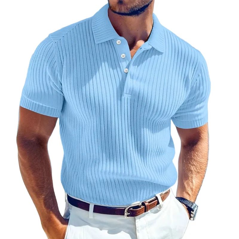 Men's Casual Solid Color Soft Knit Lapel Slim Short Sleeve Polo Shirt Sweater MTA0671E1M sold by Manly