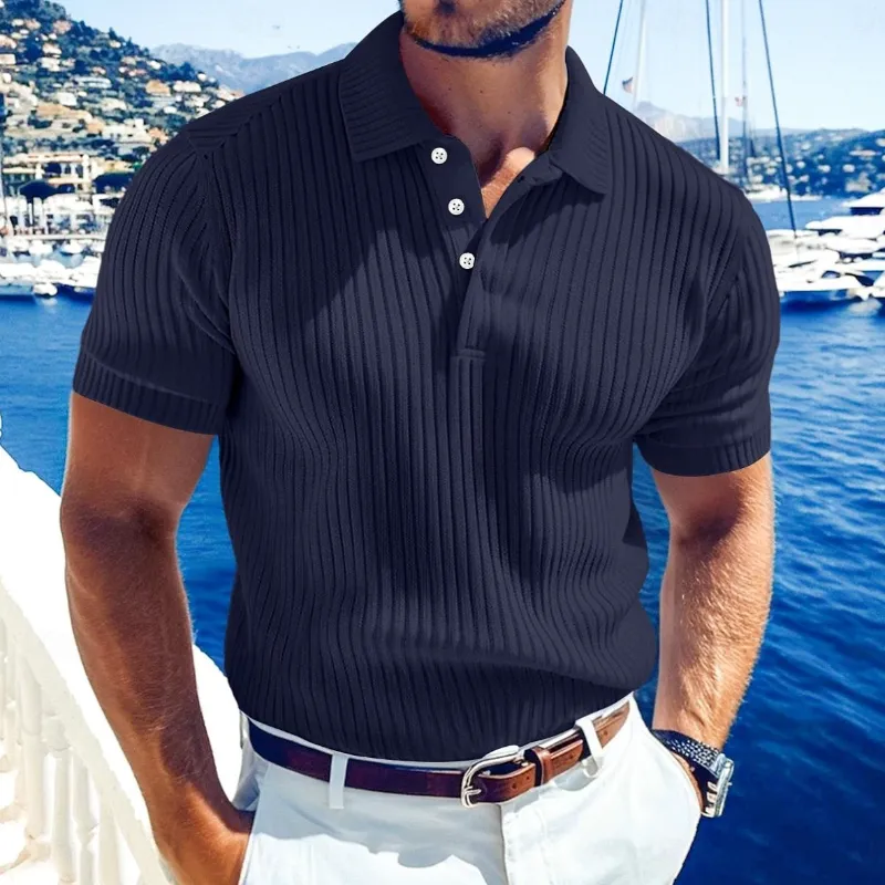 Men's Casual Solid Color Soft Knit Lapel Slim Short Sleeve Polo Shirt Sweater MTA0671E1M sold by Manly product image thumbnail 4