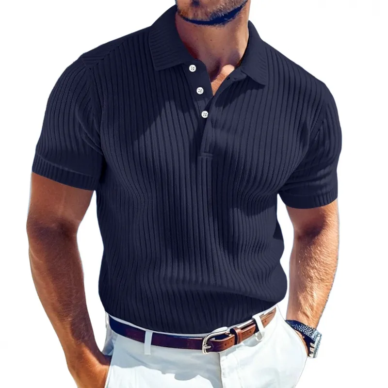 Men's Casual Solid Color Soft Knit Lapel Slim Short Sleeve Polo Shirt Sweater MTA0671E1M sold by Manly product image thumbnail 3