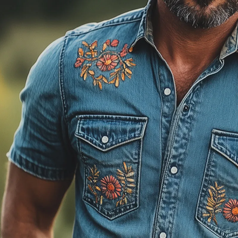 Men's Summer Denim Exquisite Floral Embroidery Shirt MTA2946D1U sold by Manly product image thumbnail 3